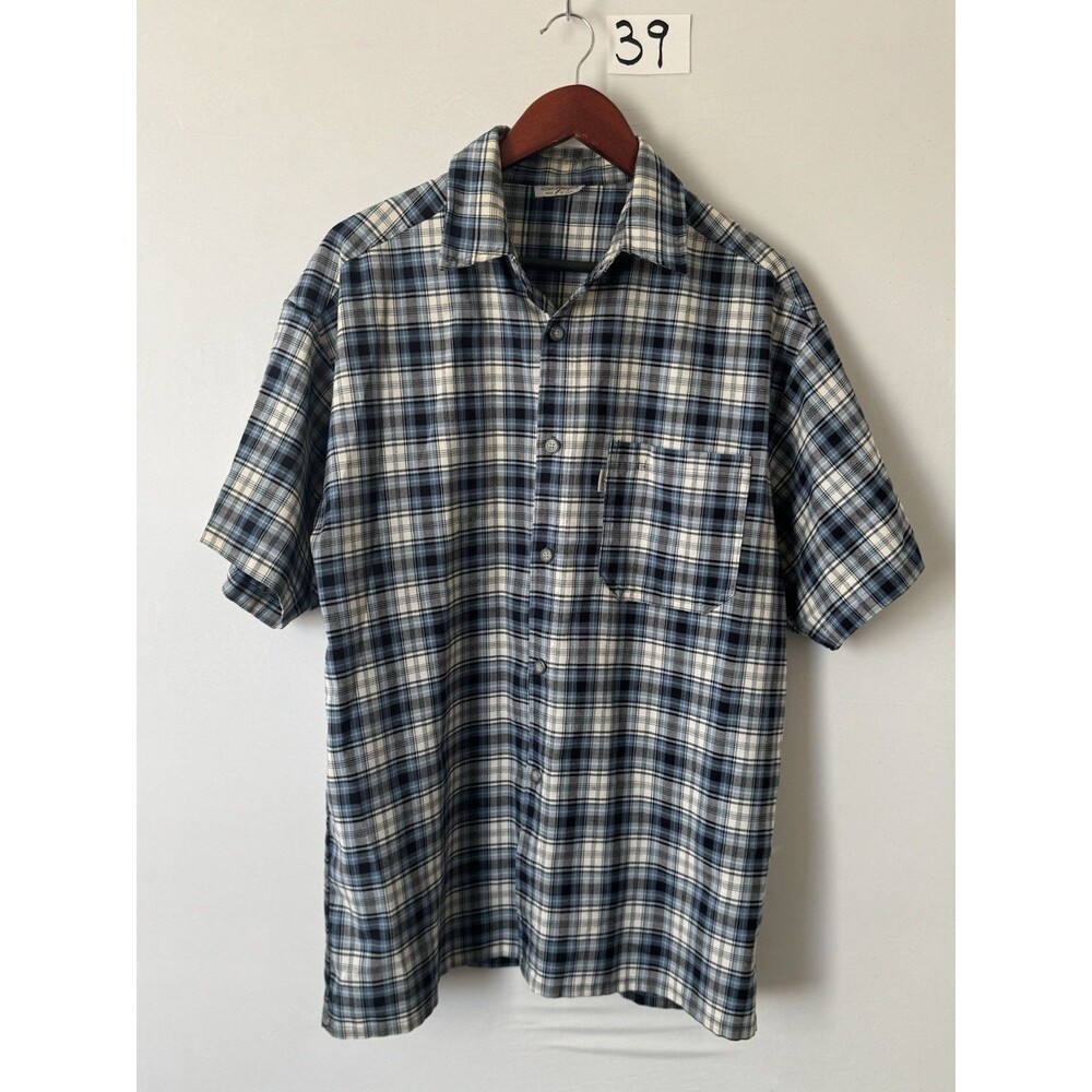 CalTop Men’s Large Blue Plaid Short Sleeve Button Up Shirt Made in USA